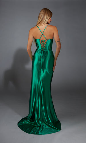 Formal Dress: 61849. Long, Plunging Neckline, Straight, Lace-up Back