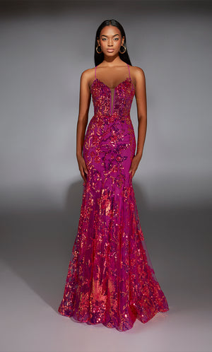 Formal Dress: 61854. Long, Plunging Neckline, Mermaid, Lace-up Back