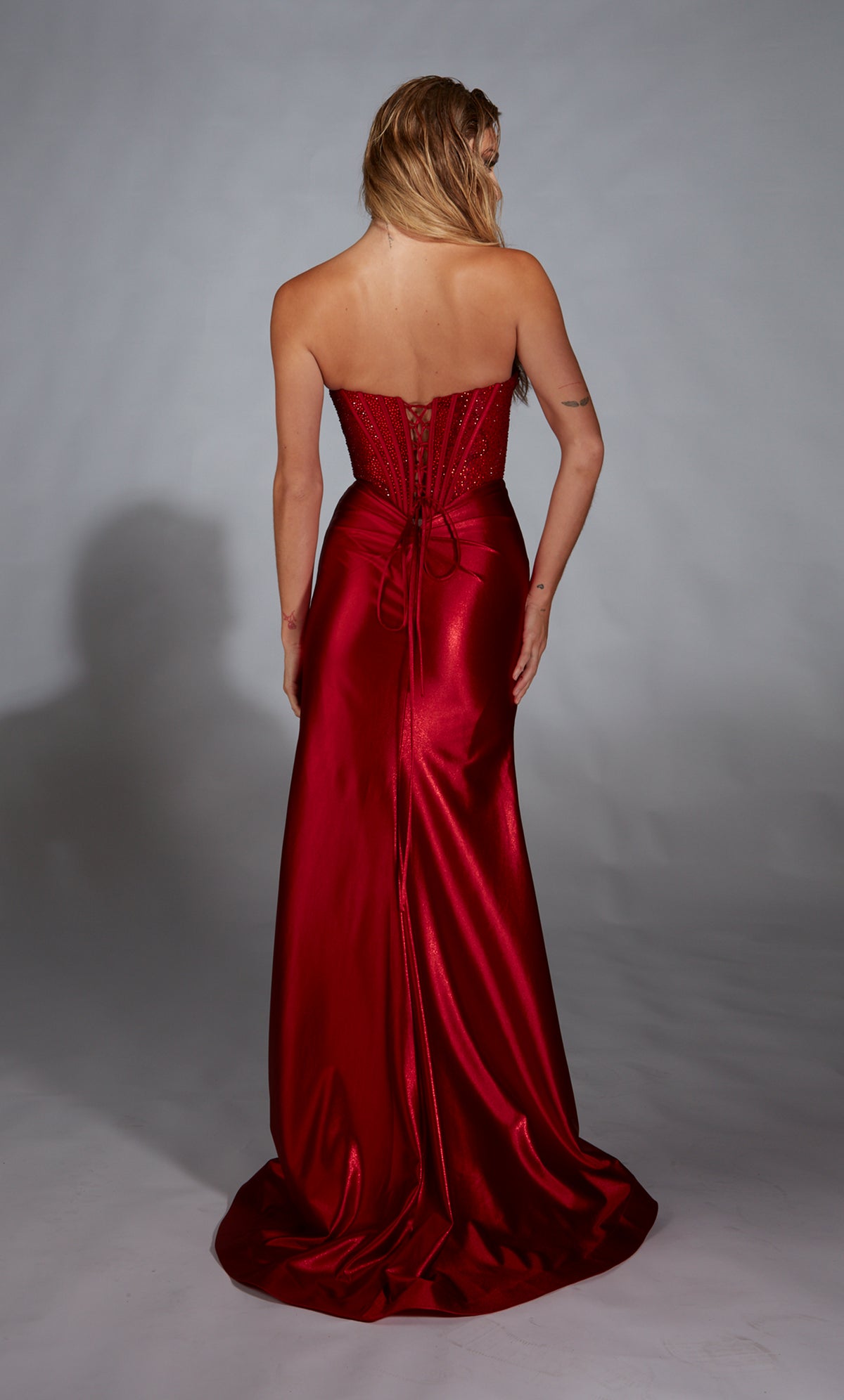 Formal Dress: 61884. Long, Strapless, Straight, Lace-up Back