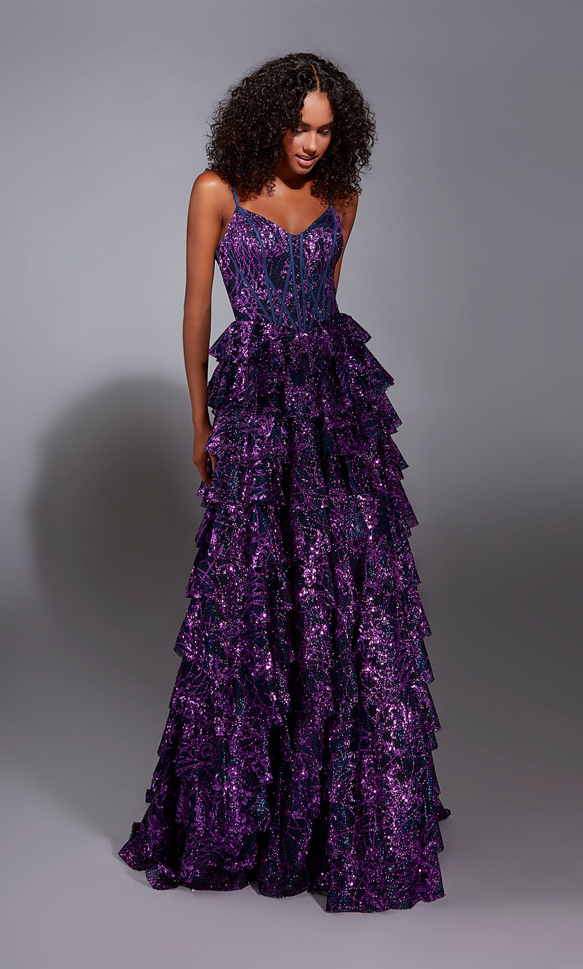 Formal Dress: 61886. Long, V-neck, A Line, Closed Back