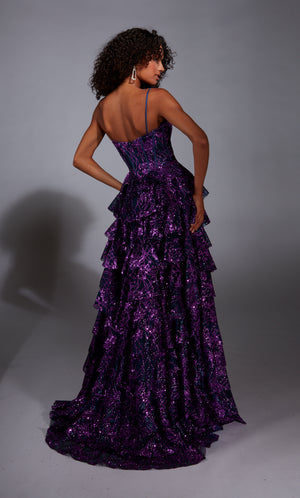 Formal Dress: 61886. Long, V-neck, A Line, Closed Back