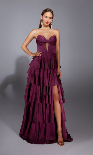 Formal Dress: 61889. Long, Plunging Neckline, A Line, Lace-up Back