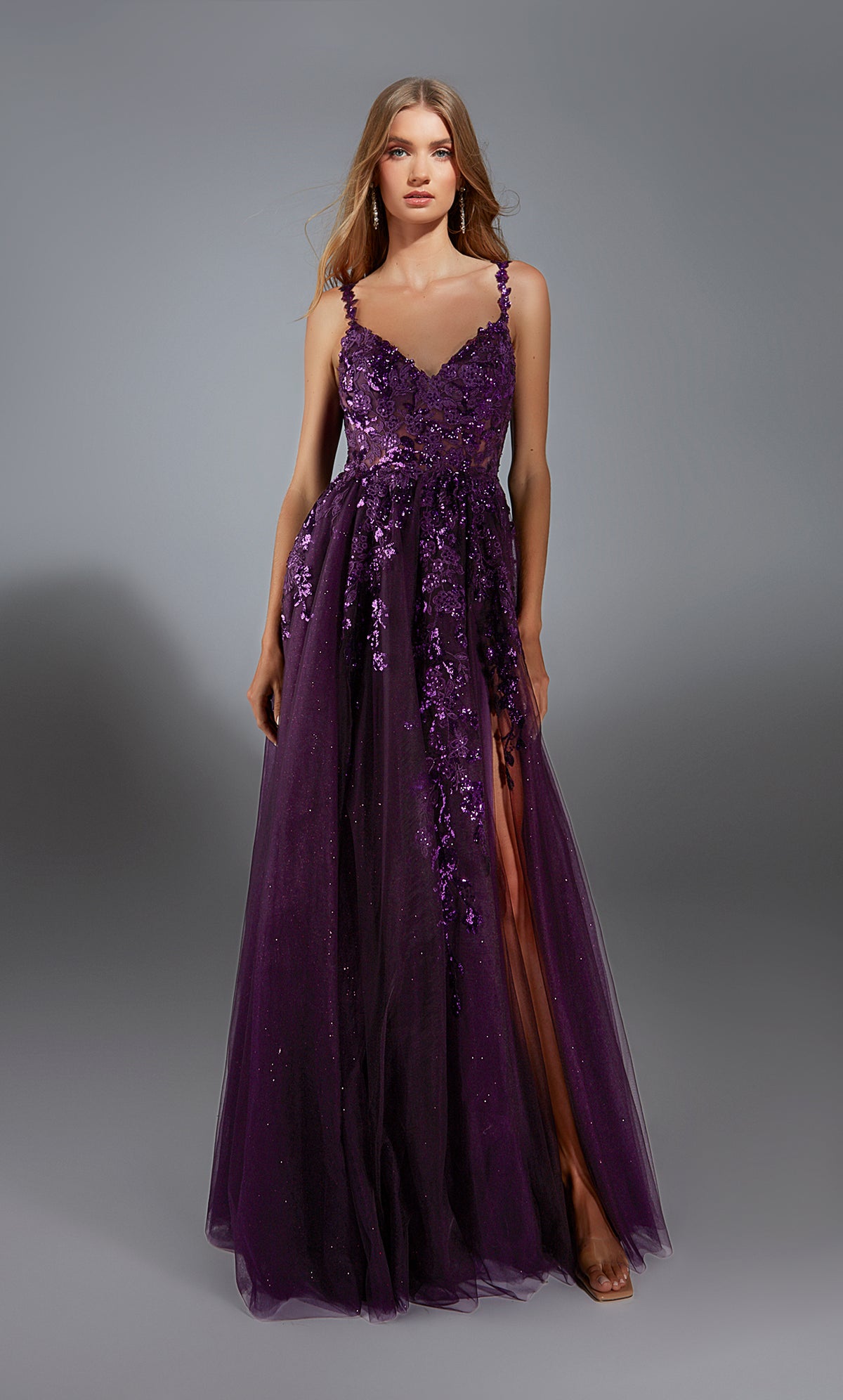 Formal Dress: 61891. Long, V-neck, A Line, V Shaped Back