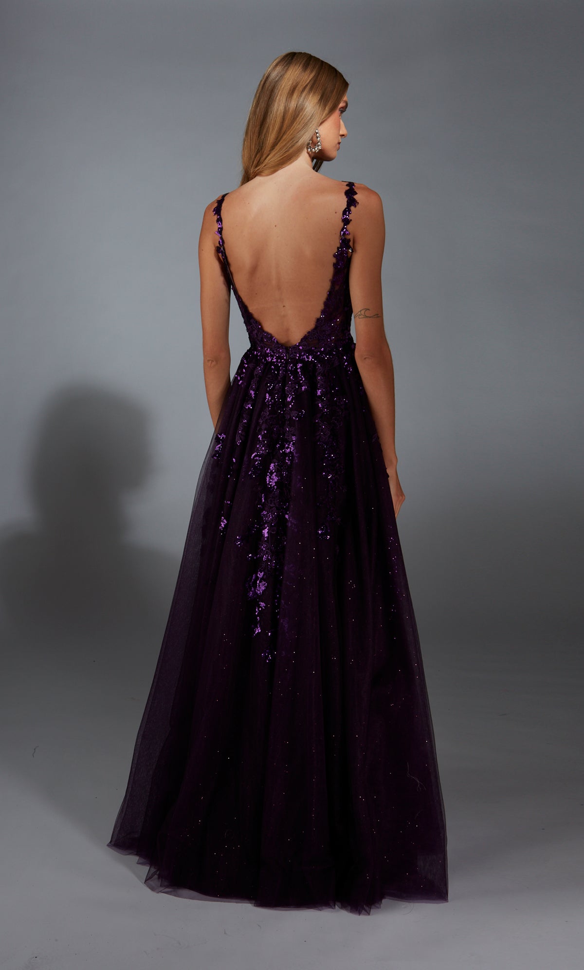 Formal Dress: 61891. Long, V-neck, A Line, V Shaped Back