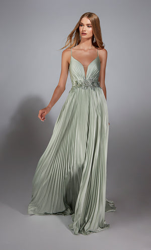 Formal Dress: 61923. Long, Plunging Neckline, A Line, Lace-up Back