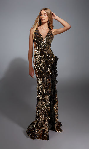 Formal Dress: 61975. Long, Plunging Neckline, Straight, Lace-up Back