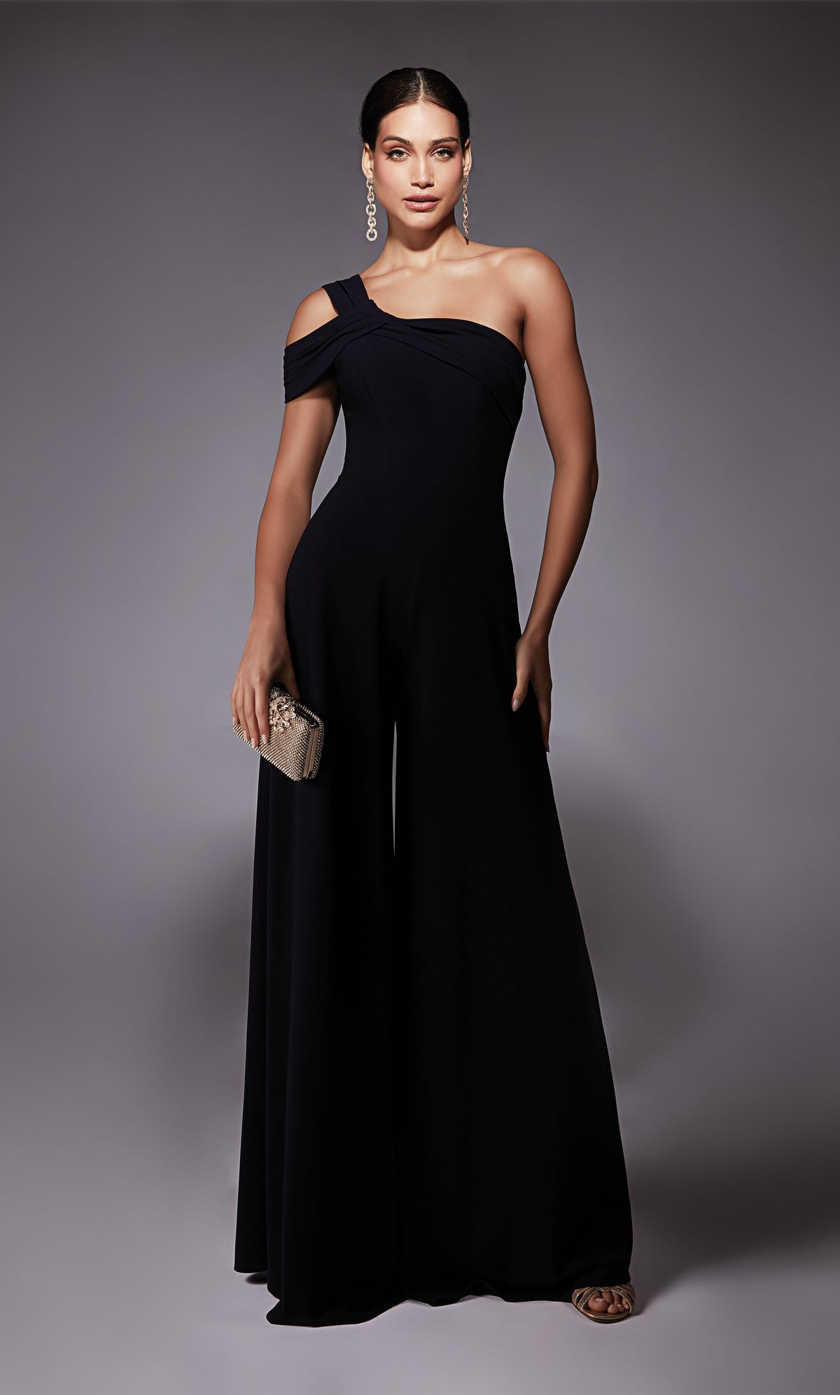 Formal Dress: 70066. Short, One Shoulder, Jumpsuit, Closed Back