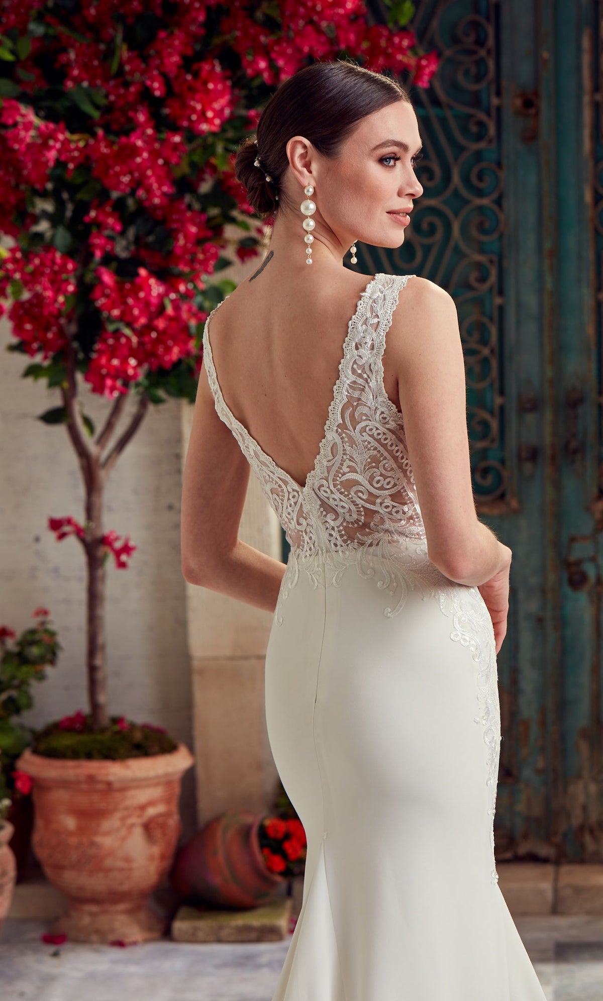 Wedding Dress: 7016. Long, Plunging Neckline, Fit and Flare