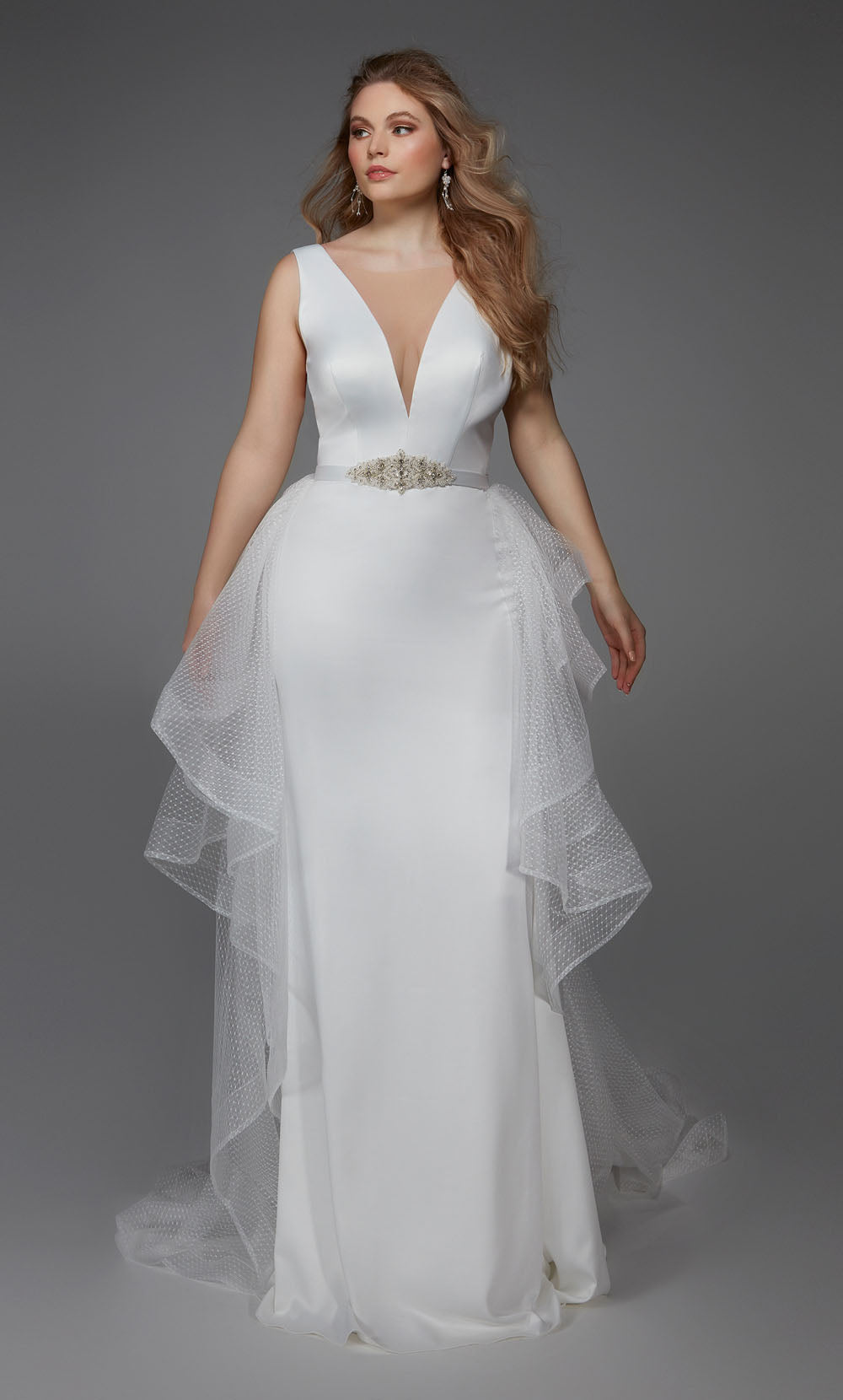 ALYCE Paris 7019 Bridal Plunging Neckline Detachable Overskirt  Dress