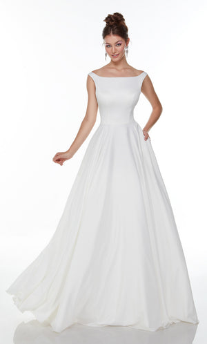 ALYCE Paris 7054 Bridal Bateau Neckline Pockets, Satin Buttons  Dress