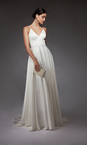 Formal Dress: 7089. Long, V-neck, A-line, V Shaped Back