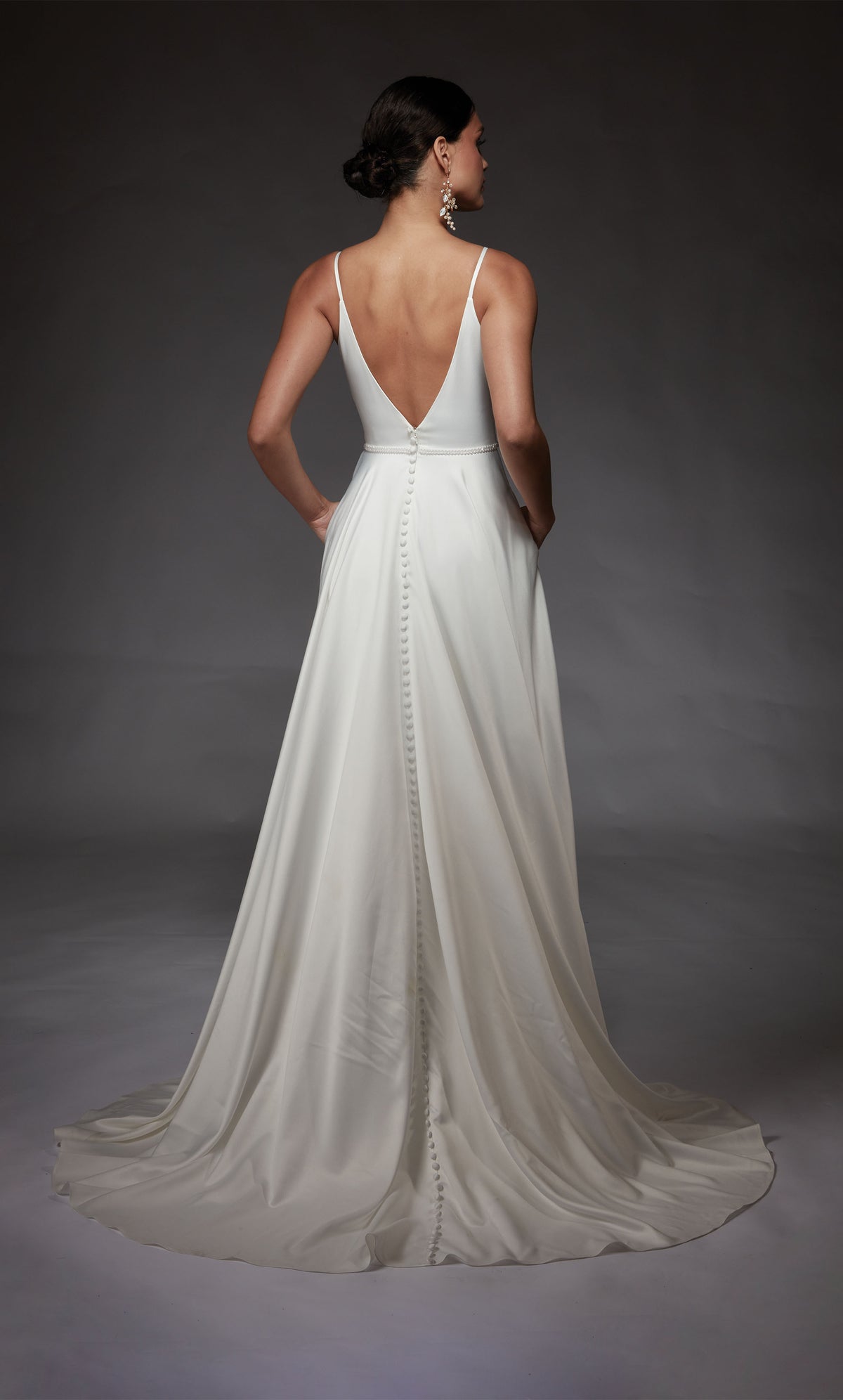 Formal Dress: 7089. Long, V-neck, A-line, V Shaped Back