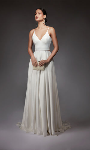 Formal Dress: 7089. Long, V-neck, A-line, V Shaped Back