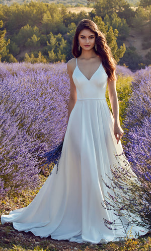 Formal Dress: 7089. Long, V-neck, A-line, V Shaped Back