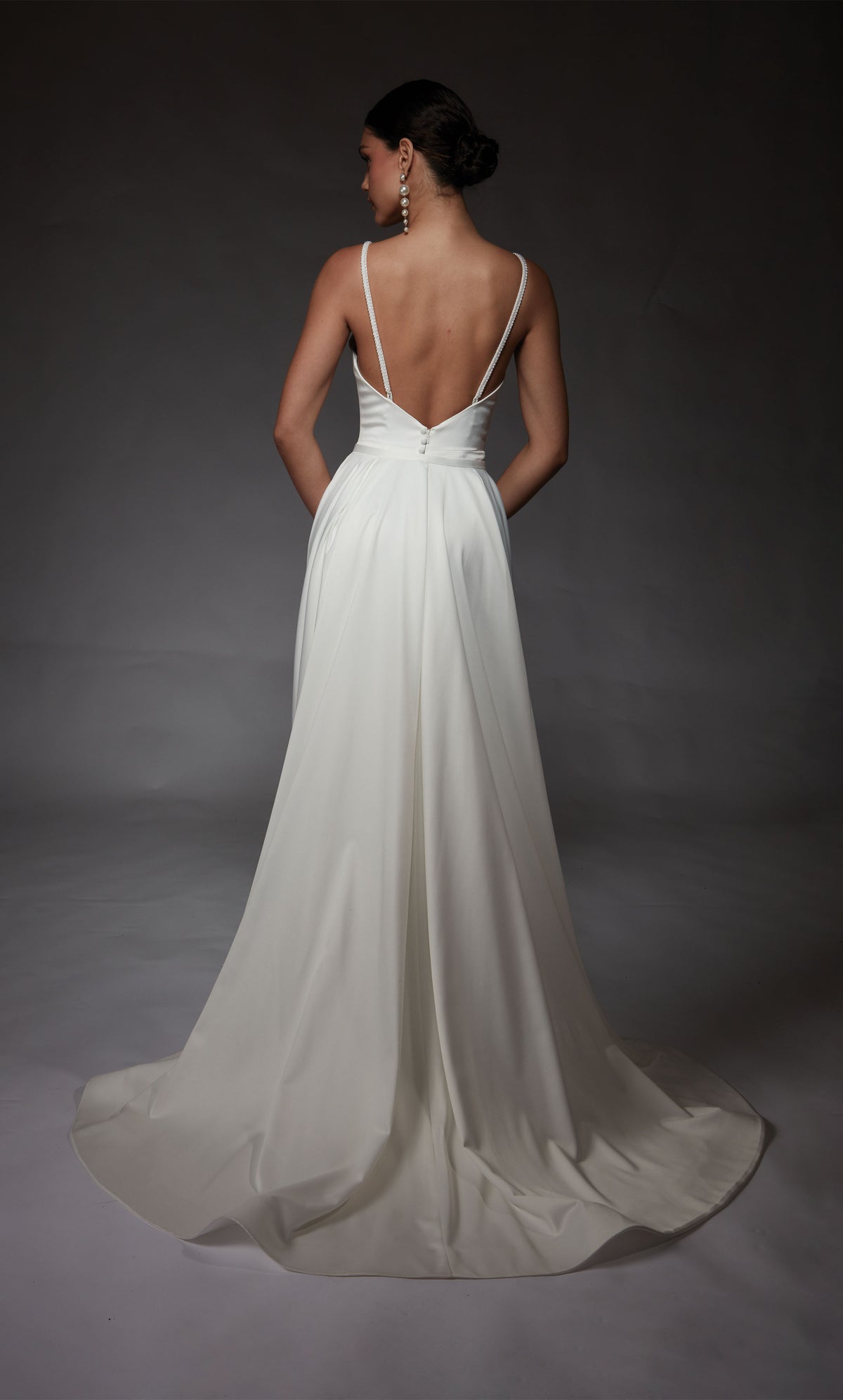 Formal Dress: 7090. Long, V-neck, Straight, Open Back