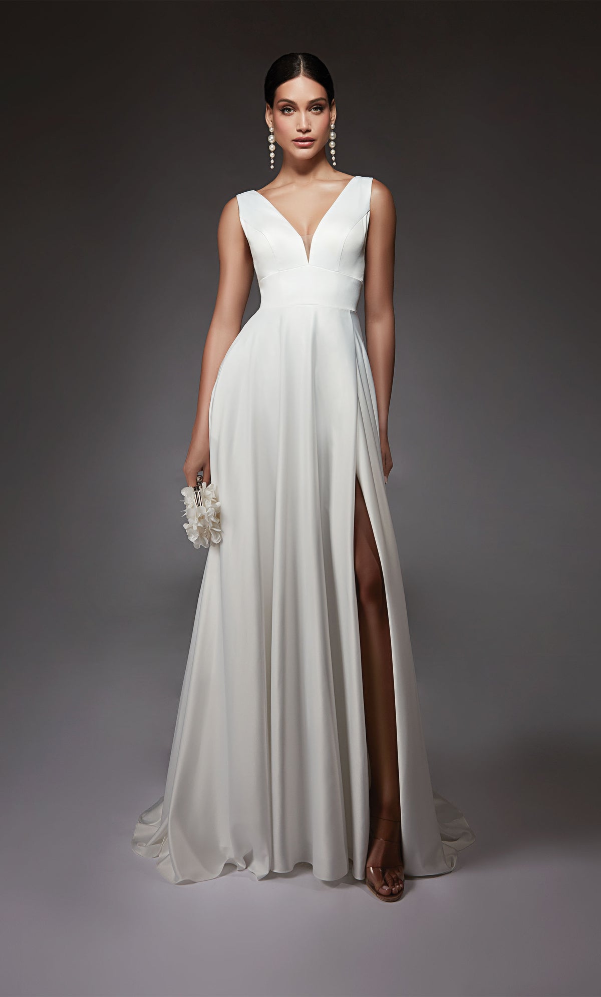 Formal Dress: 7096. Long, V-neck, A-line, V Shaped Back