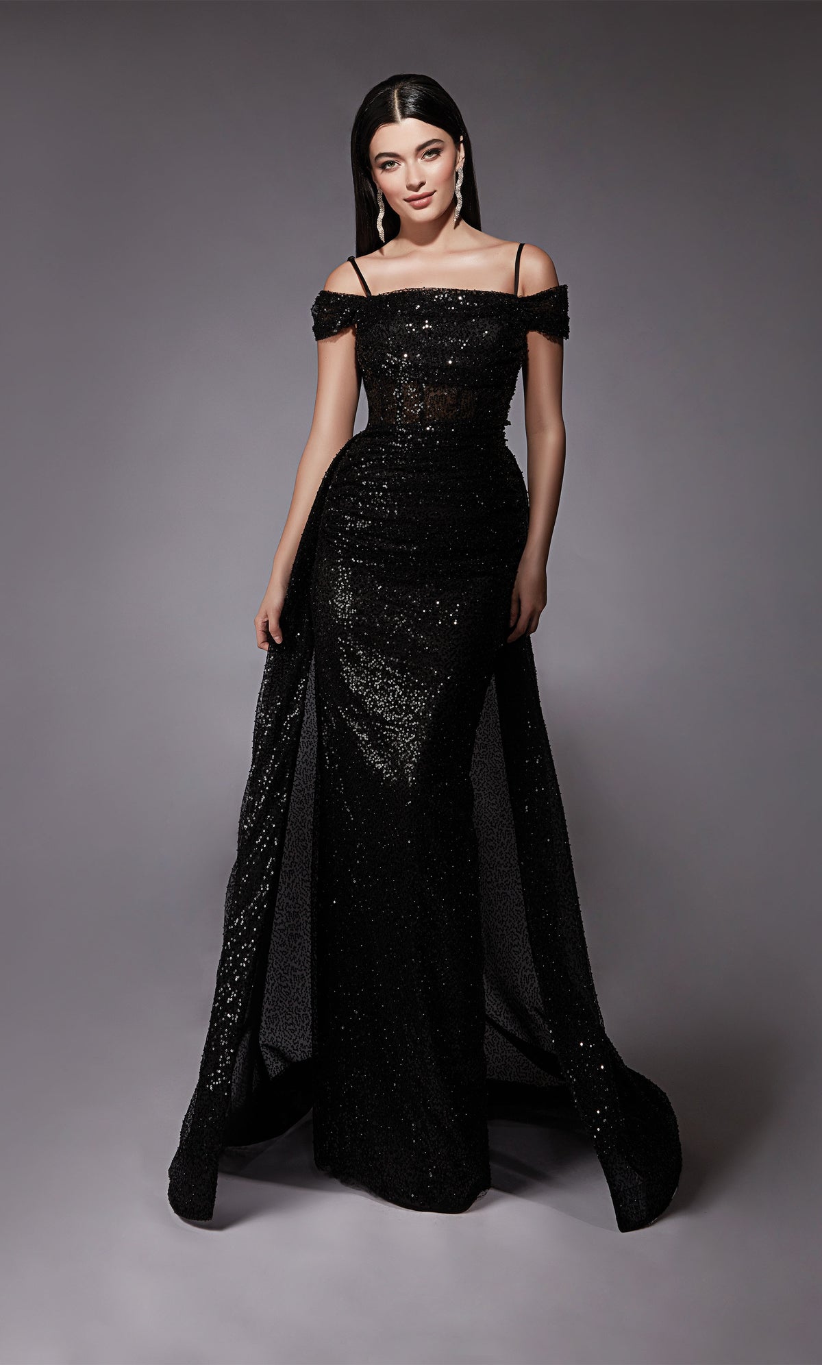 Formal Dress: 7101. Long, Off The Shoulder, Straight, Open Back