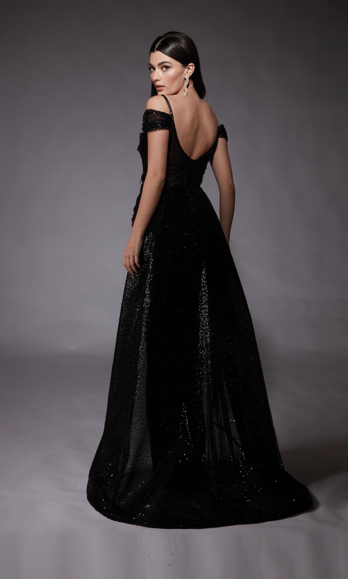 Formal Dress: 7101. Long, Off The Shoulder, Straight, Open Back