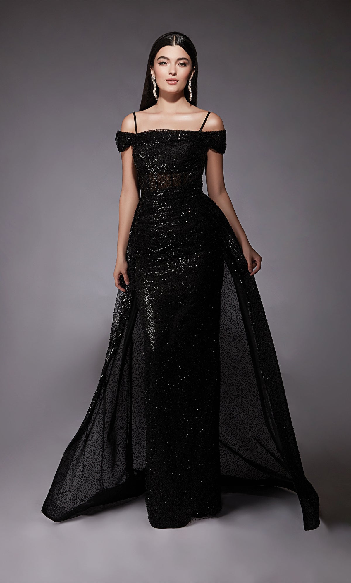 Formal Dress: 7101. Long, Off The Shoulder, Straight, Open Back