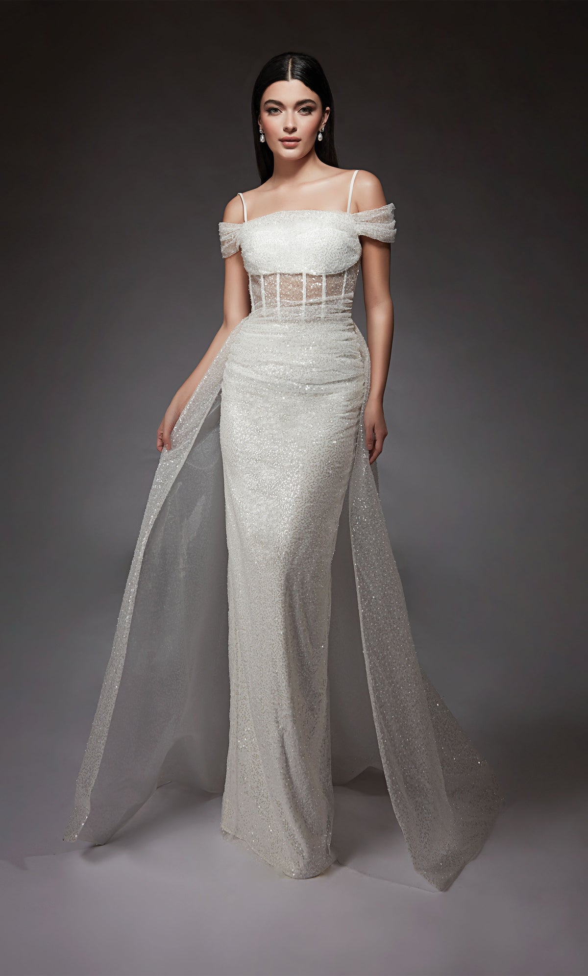 Formal Dress: 7101. Long, Off The Shoulder, Straight, Open Back