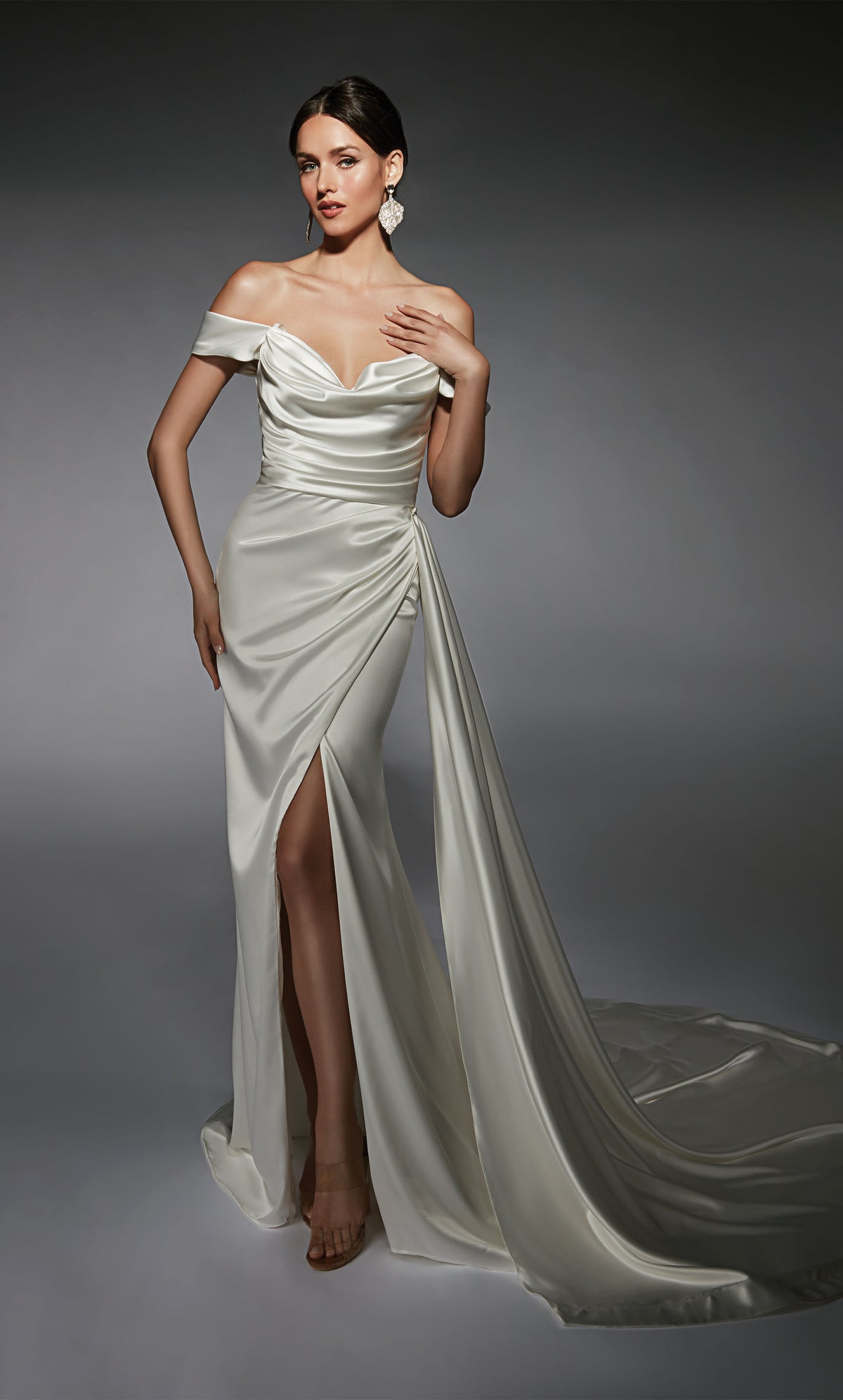 Formal Dress: 7106. Long, Off The Shoulder, Straight, Closed Back