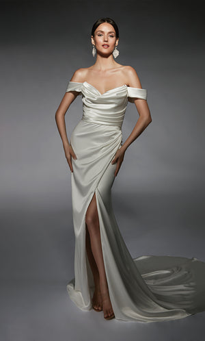 Formal Dress: 7106. Long, Off The Shoulder, Straight, Closed Back