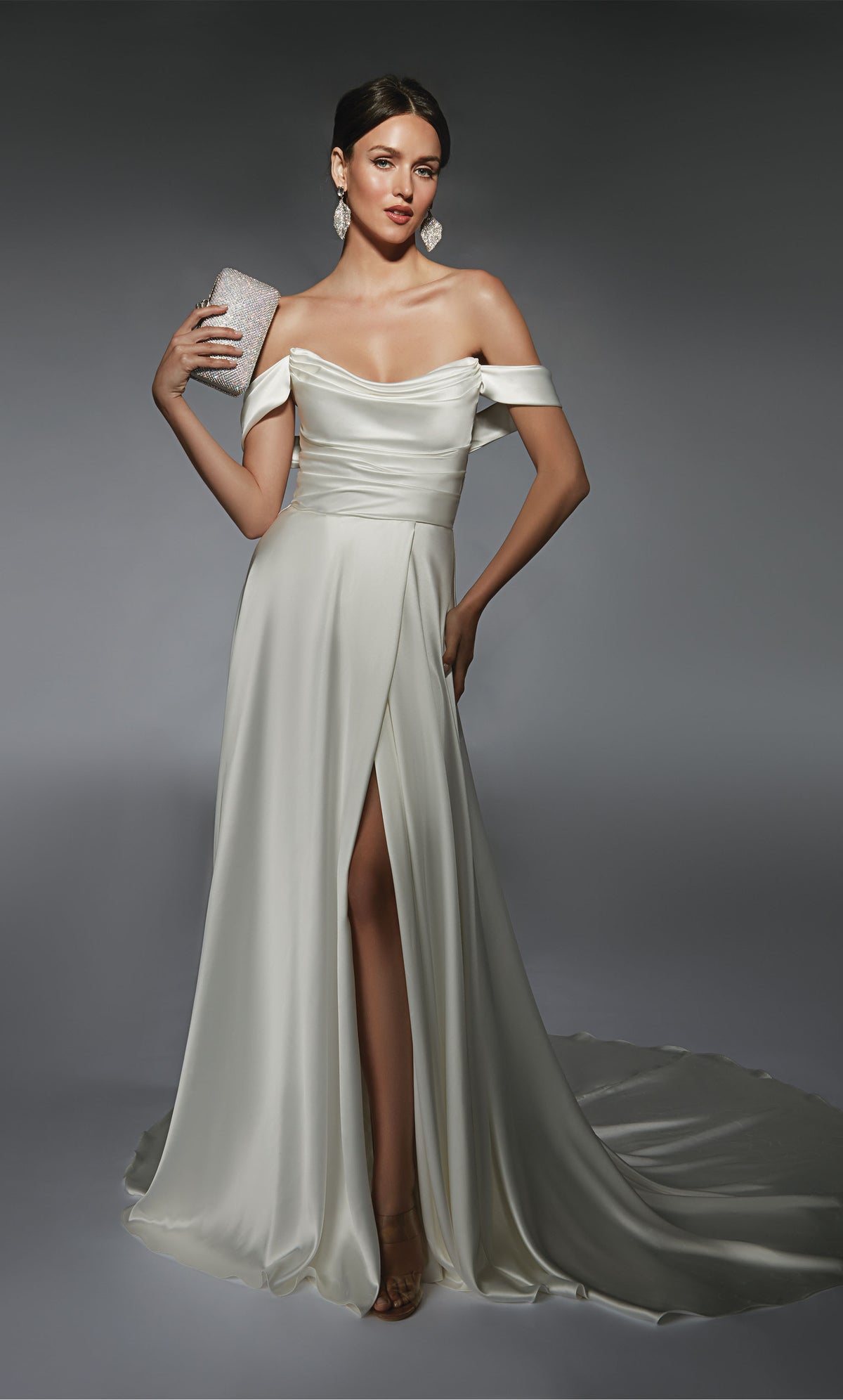 Formal Dress: 7107. Long, Off The Shoulder, Straight, Closed Back