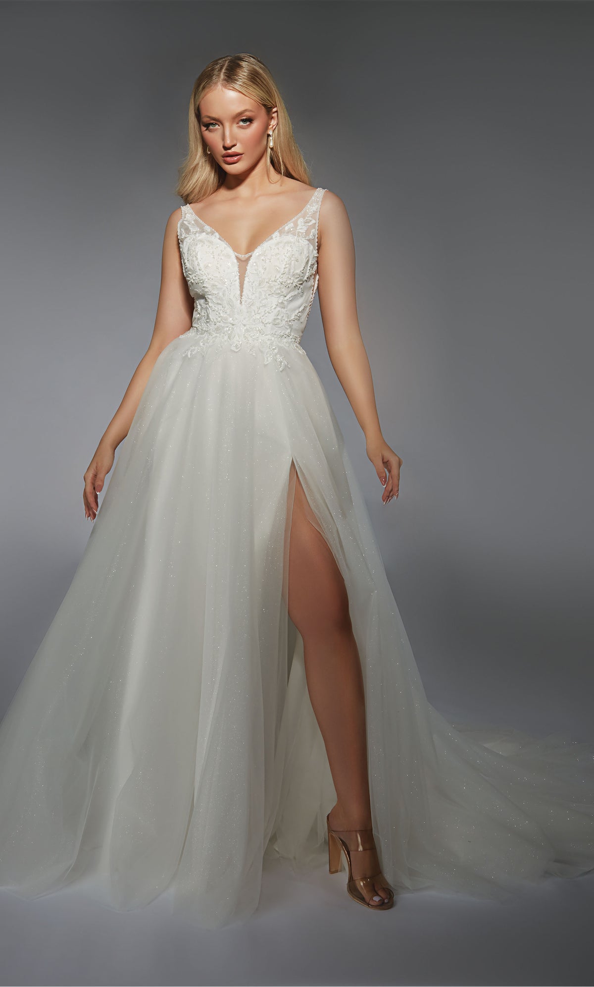 Formal Dress: 7125. Long, Plunging Neckline, Ball Gown, Open Back