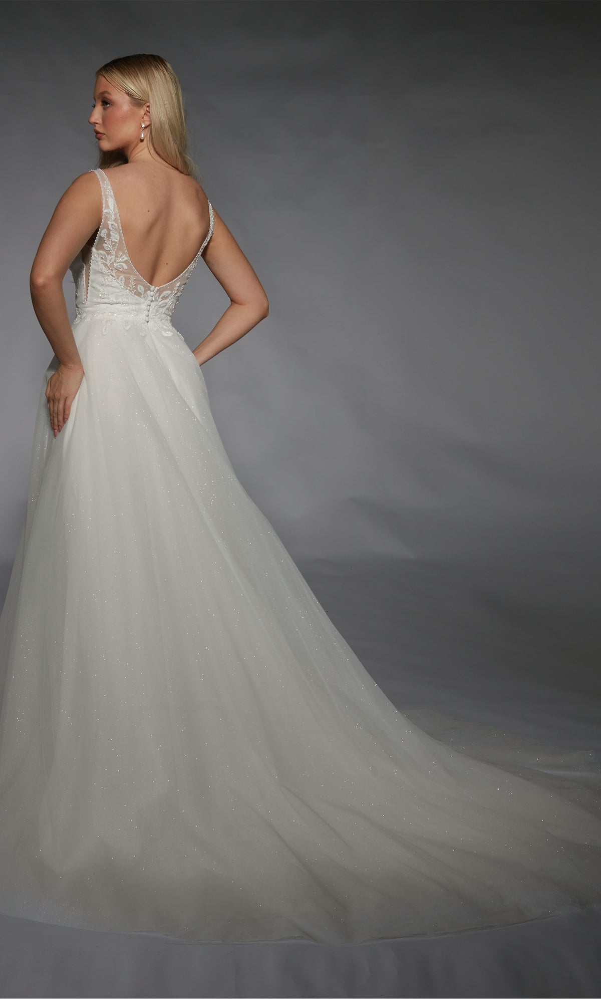 Formal Dress: 7125. Long, Plunging Neckline, Ball Gown, Open Back