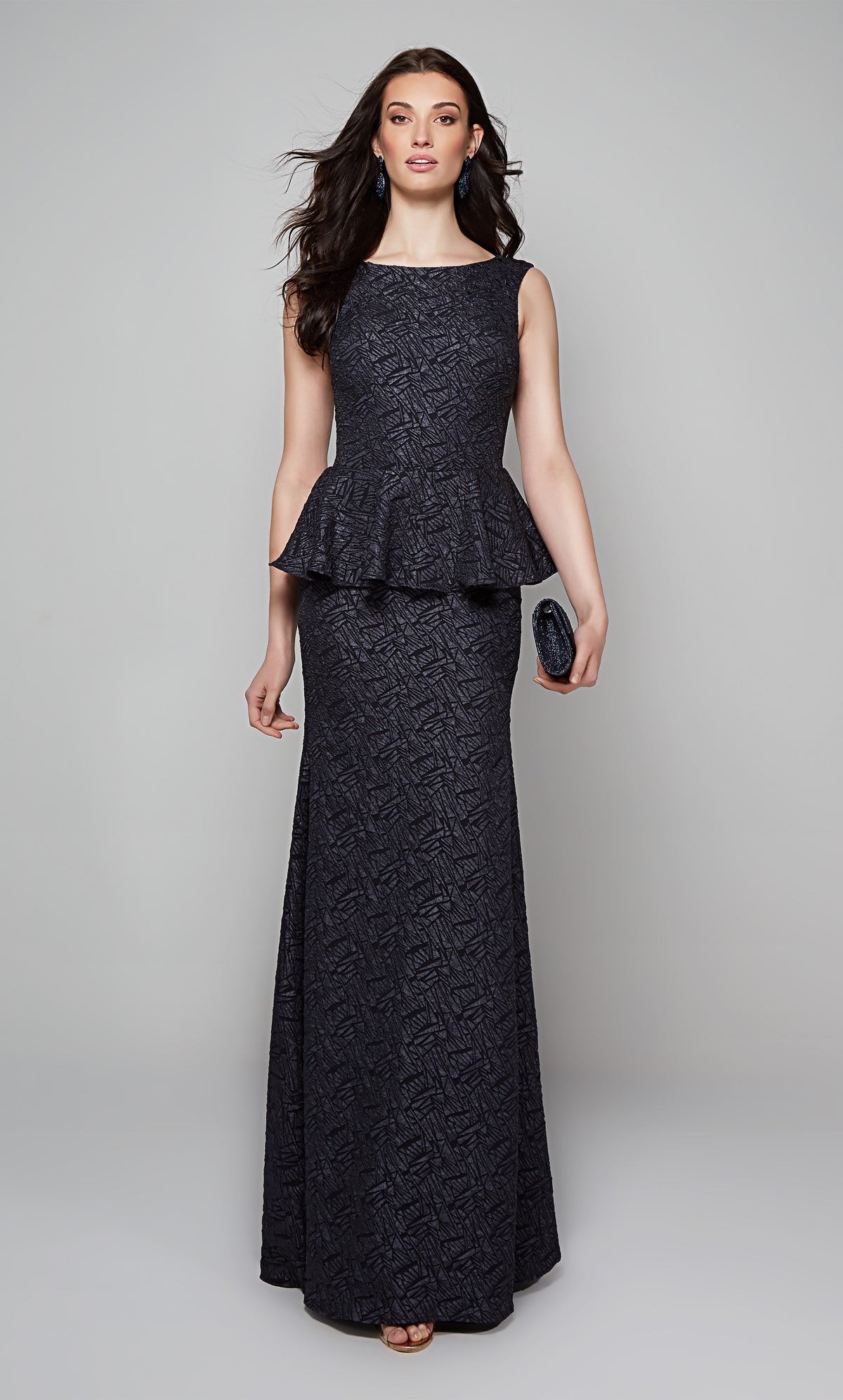 Midnight blue elegant special occasion dress.