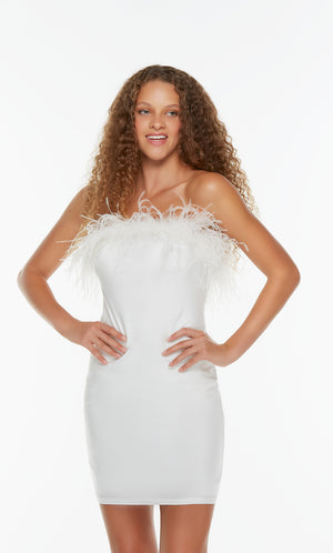 Strapless white feather dress. Tube dress. Color-SWATCH_4524__DIAMOND-WHITE