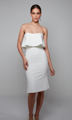 Women's ruffled strapless tube top dress in ivory. Color-SWATCH_70002__IVORY