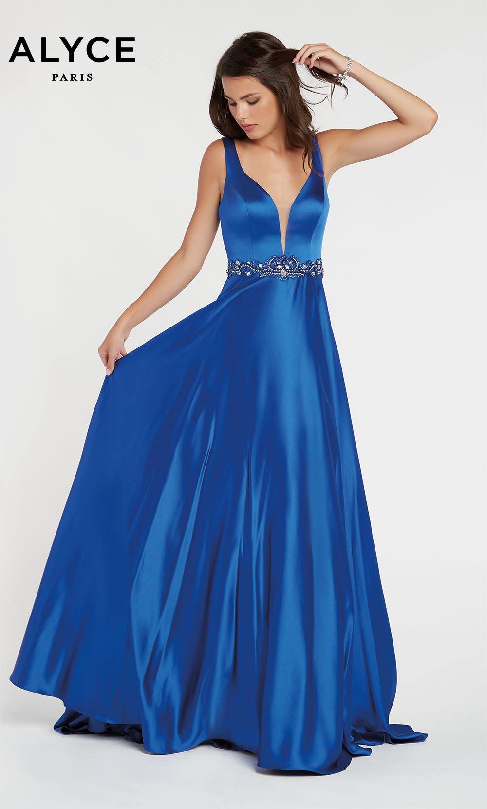 Formal Dress: 1422. Long, Plunging Neckline, A-Line Alyce Paris