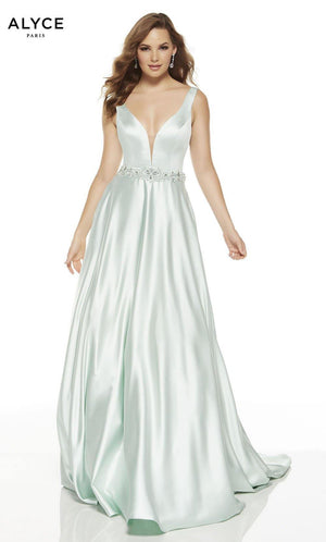 Formal Dress: 1422. Long, Plunging Neckline, A-Line Alyce Paris