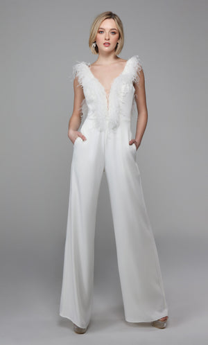 Formal Dress: 1707. Long Jumpsuit, Plunging Neckline, Jumpsuit Alyce Paris