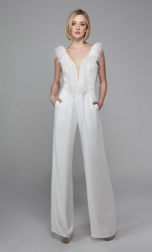 Formal Dress: 1707. Long Jumpsuit, Plunging Neckline, Jumpsuit Alyce Paris