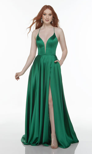 Formal Dress: 1722. Long Slit Dress, Plunging Neckline, Flowy Alyce Paris