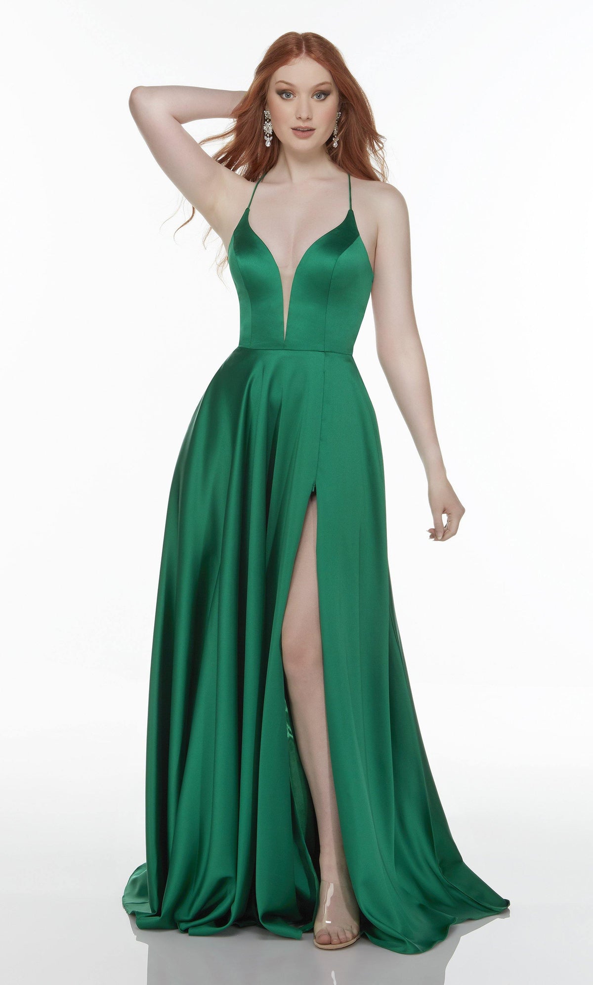 Formal Dress: 1722. Long Slit Dress, Plunging Neckline, Flowy Alyce Paris