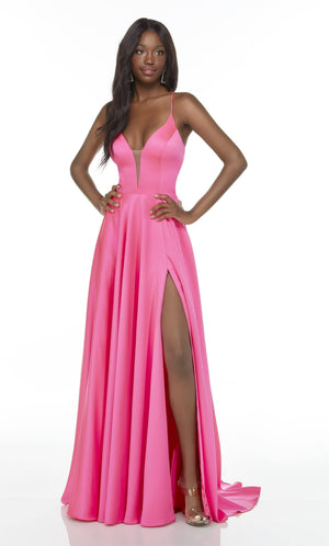 Formal Dress: 1722. Long Slit Dress, Plunging Neckline, Flowy Alyce Paris