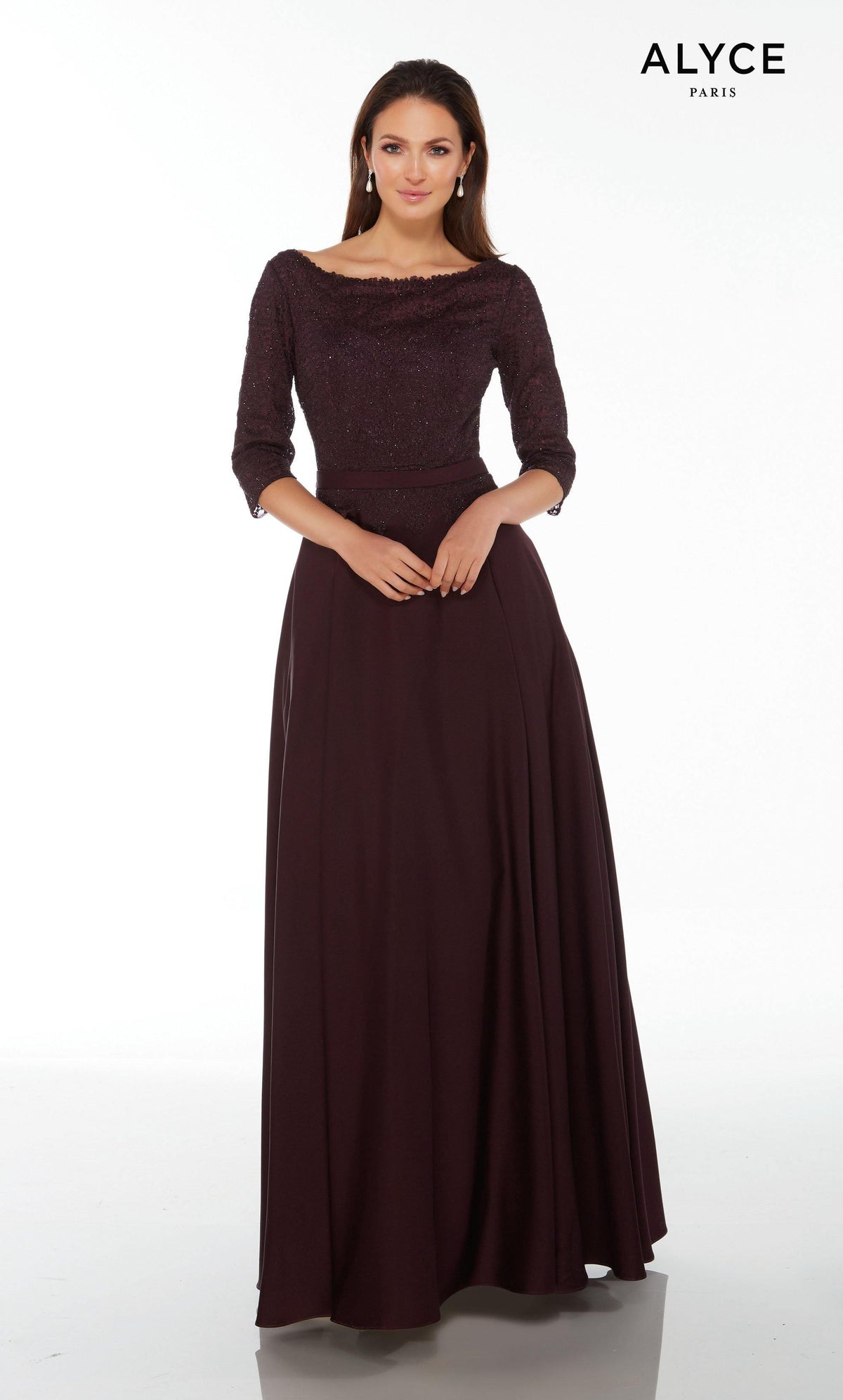 Formal Dress: 27099. Long, Bateau Neckline, Medium Fullness Alyce Paris