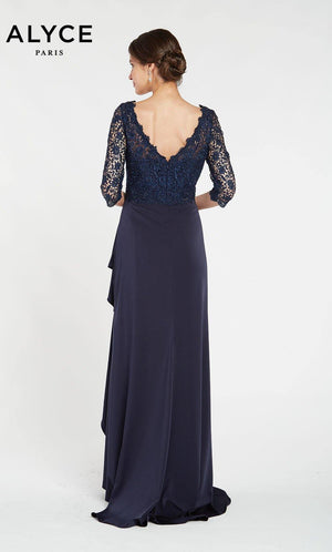 Formal Dress: 27242. Long, V-Neck, Straight, V Shaped Back Alyce Paris