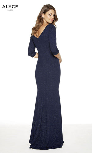 Formal Dress: 27377. Long, V-Neck, Straight, V Shaped Back Alyce Paris