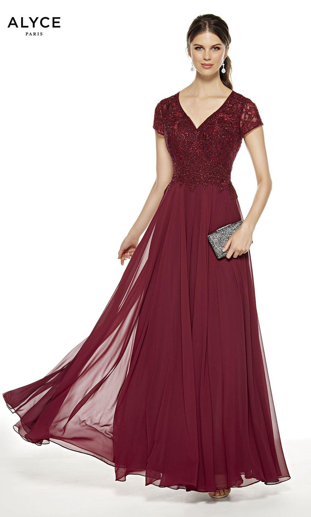 Formal Dress: 27389. Long, V-Neck, Flowy, Enclosed Back Alyce Paris