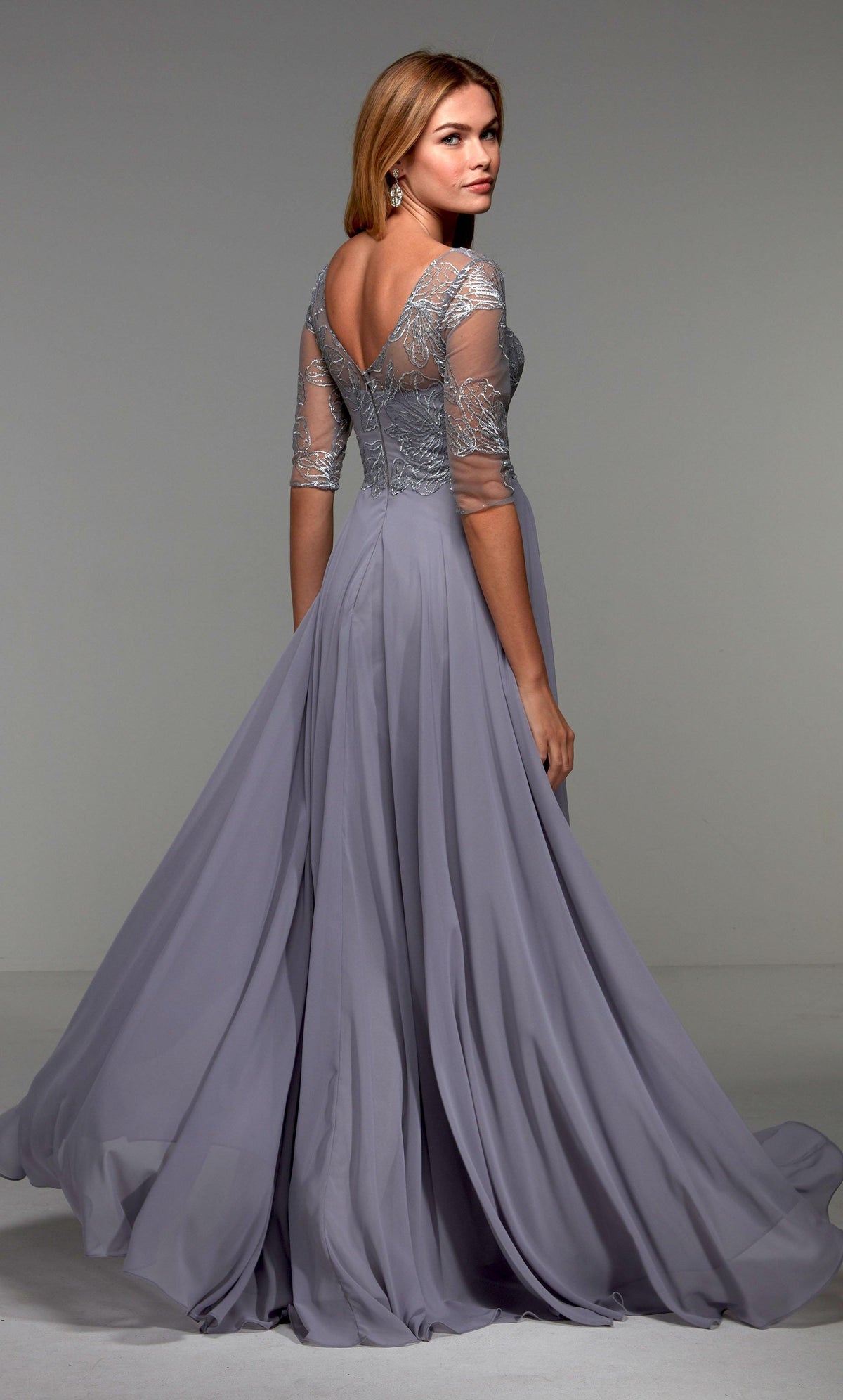 Formal Dress: 27475. Long Chiffon Dress, Illusion Neckline, Flowy Alyce Paris