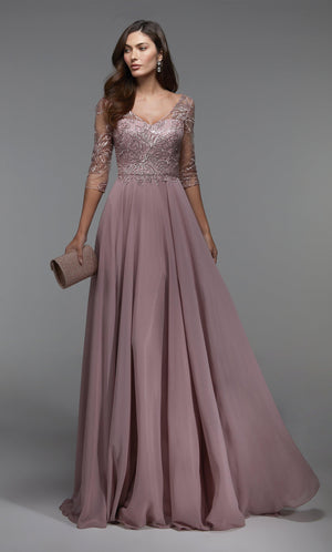 Formal Dress: 27475. Long Chiffon Dress, Illusion Neckline, Flowy Alyce Paris