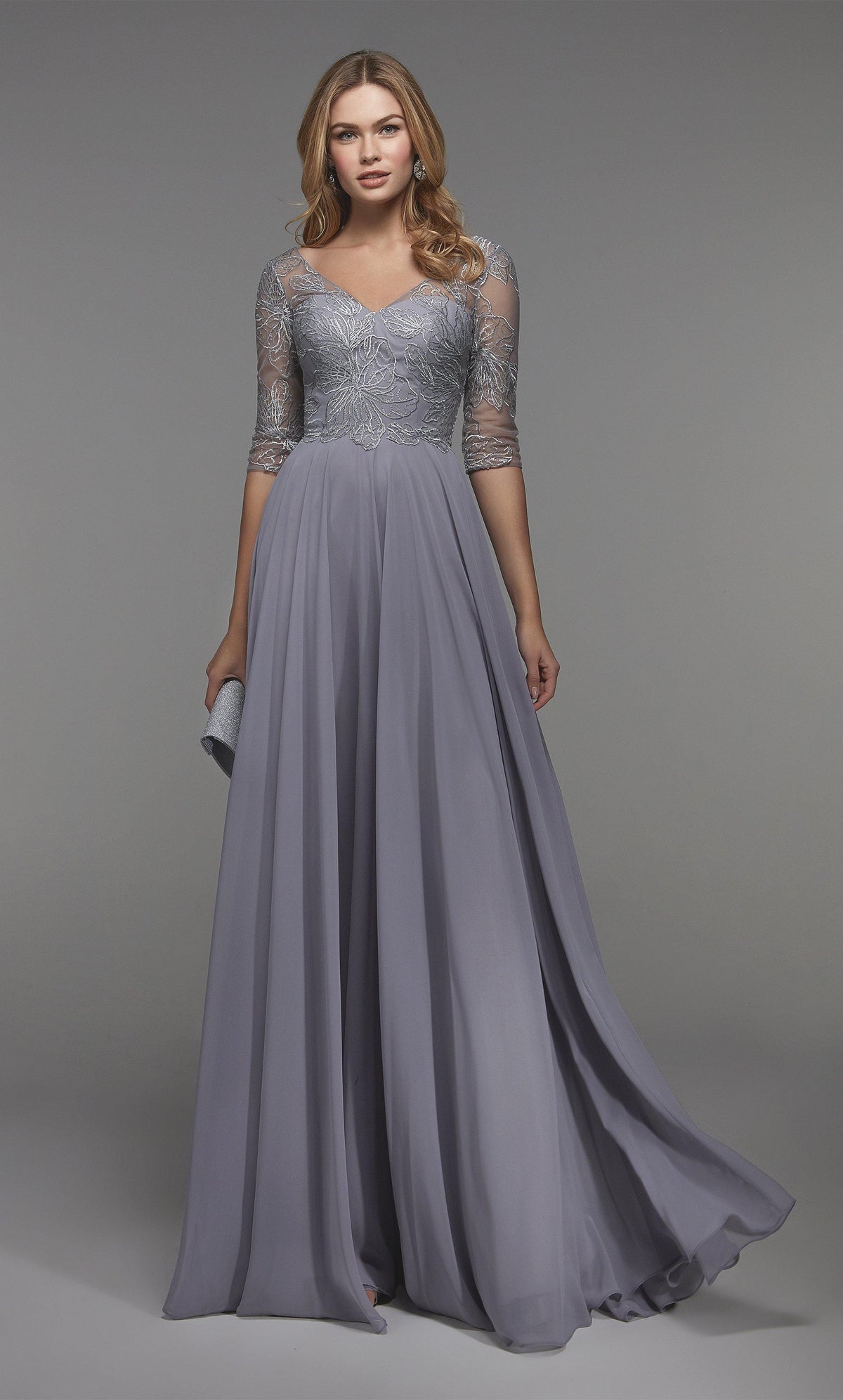 Formal Dress: 27475. Long Chiffon Dress, Illusion Neckline, Flowy Alyce Paris