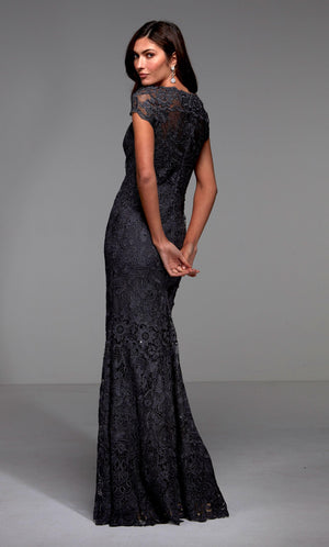 Formal Dress: 27478. Long Lace Dress, V-neck, Straight Alyce Paris