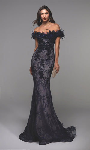 Formal Dress: 27490. Long Fitted Dress, Off The Shoulder, Fit N Flare Alyce Paris