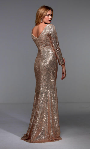 Formal Dress: 27523. Long Ruched Dress, V-neck, Straight Alyce Paris