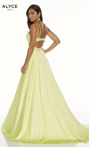 Formal Dress: 60453. Long, V-Neck, Flowy, Cutout Back Alyce Paris